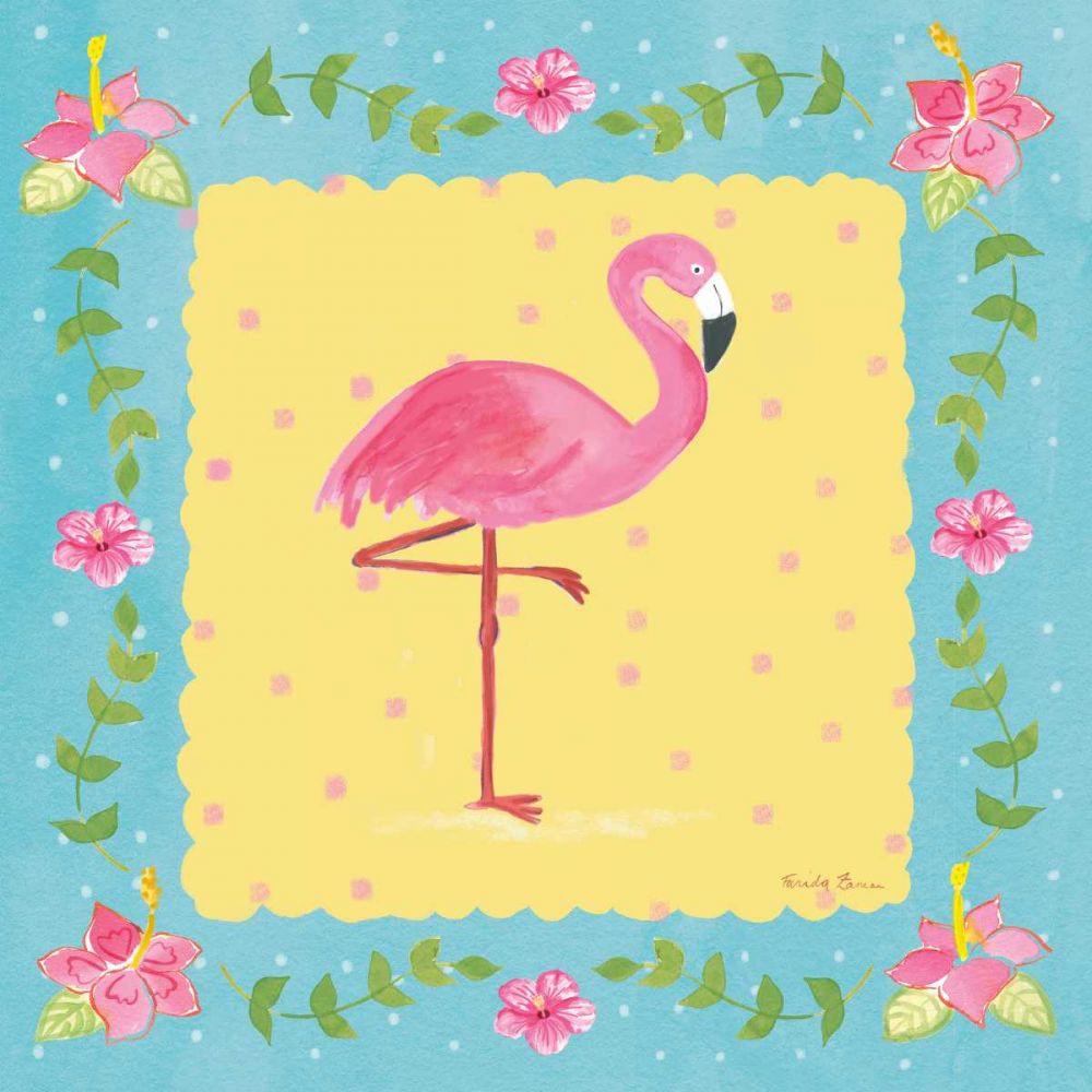 Flamingo Dance I Sq Border art print by Farida Zaman for $57.95 CAD