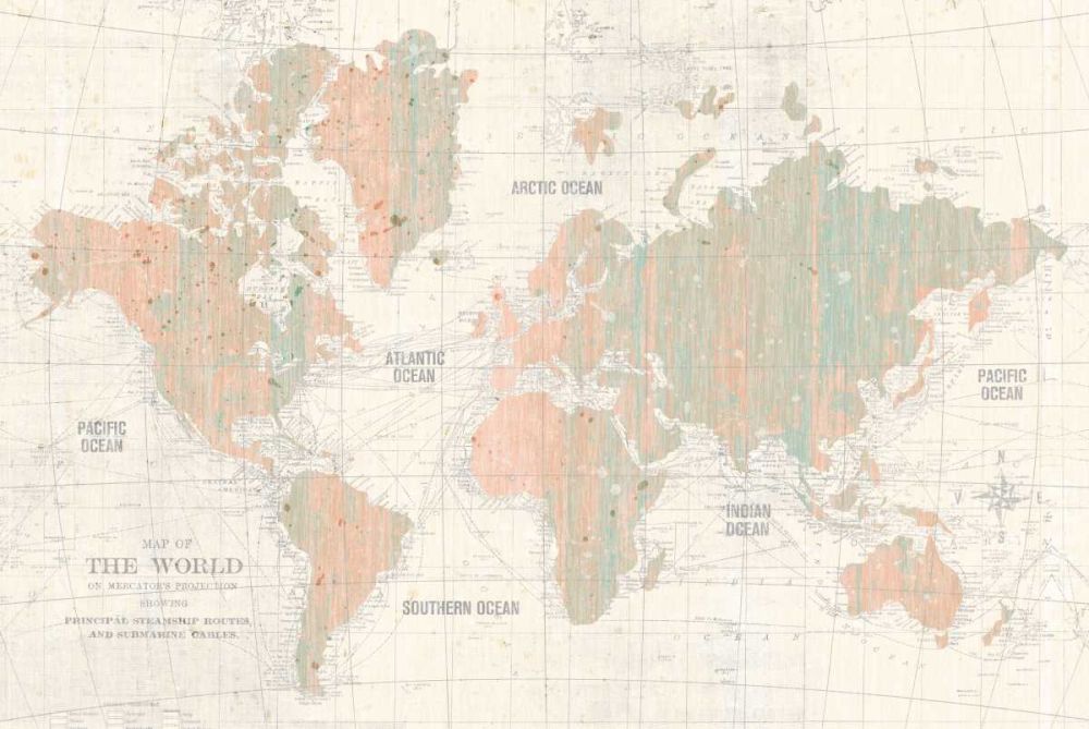 Old World Map Blush and Mint art print by Wild Apple Portfolio for $57.95 CAD