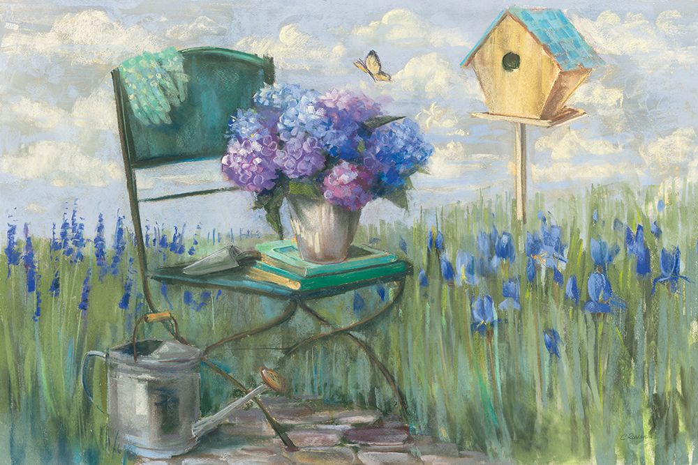Green Chair with Hydrangea art print by Carol Rowan for $57.95 CAD