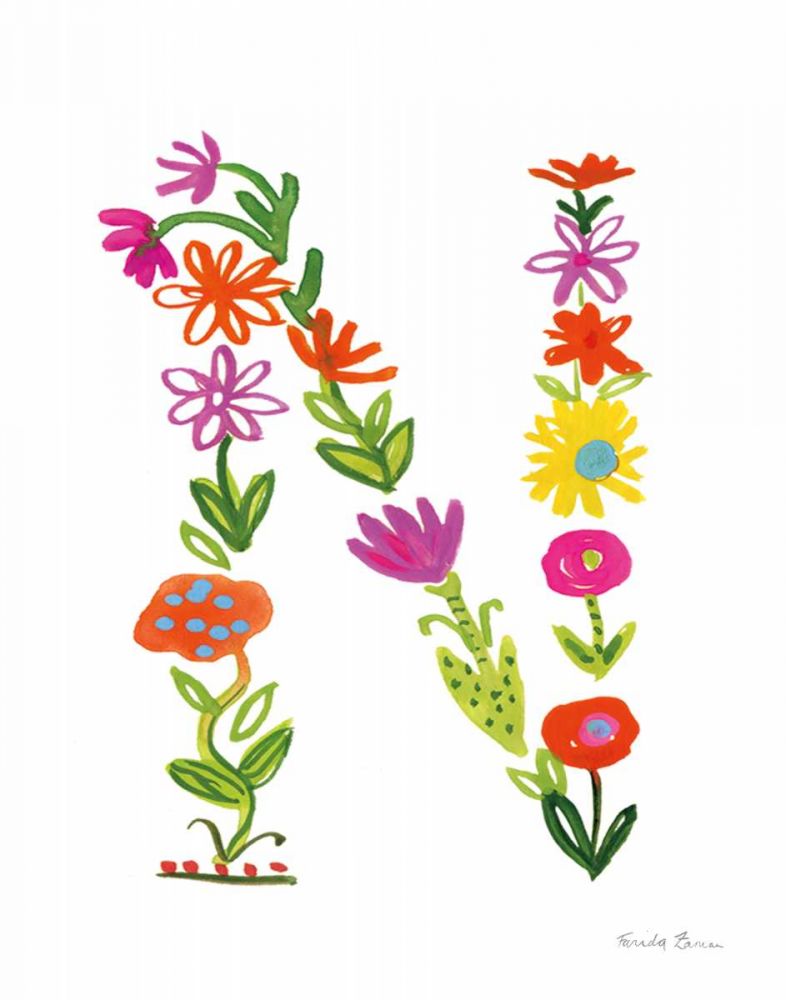 Floral Alphabet Letter XIV art print by Farida Zaman for $57.95 CAD