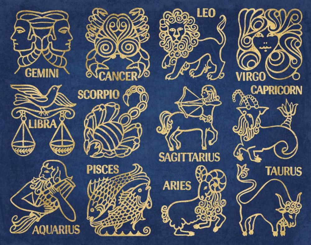Whats Your Sign Blue Gold art print by Wild Apple Portfolio for $57.95 CAD