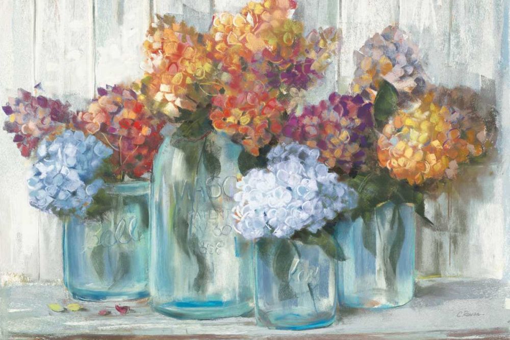 Fall Hydrangeas in Glass Jar Crop art print by Carol Rowan for $57.95 CAD