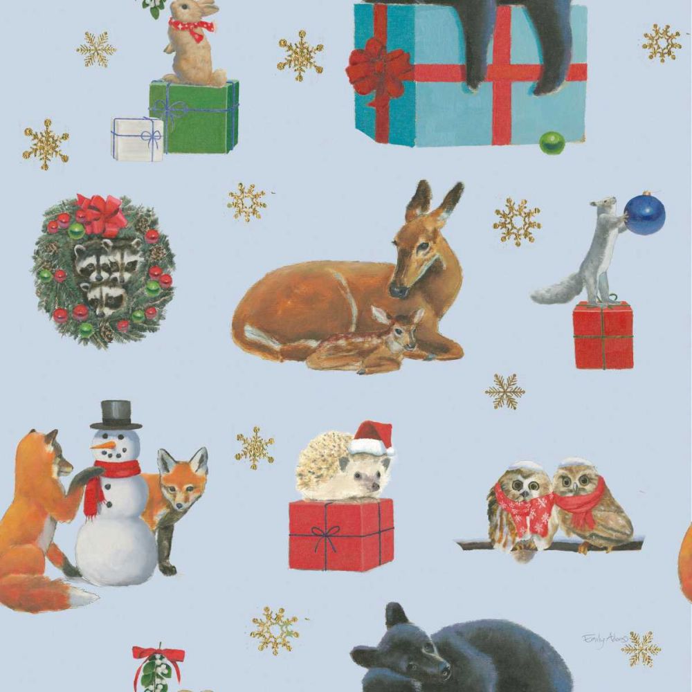 Christmas Critters Bright Pattern IIIA art print by Emily Adams for $57.95 CAD
