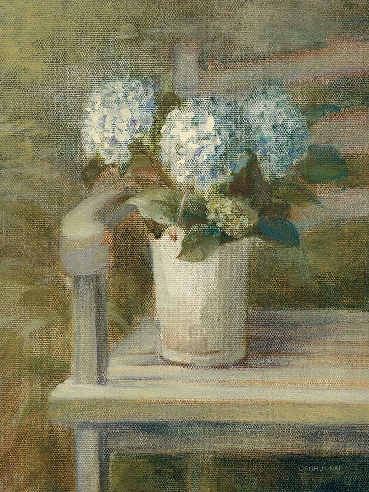 Hydrangea Bouquet on Bench art print by Danhui Nai for $57.95 CAD