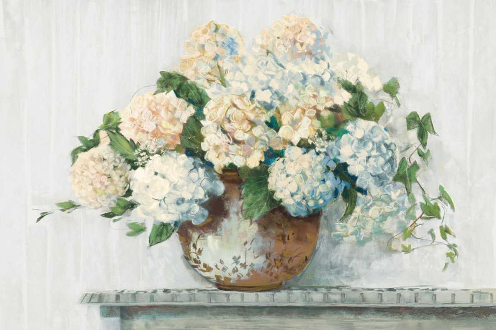 White Hydrangea Cottage art print by Carol Rowan for $57.95 CAD