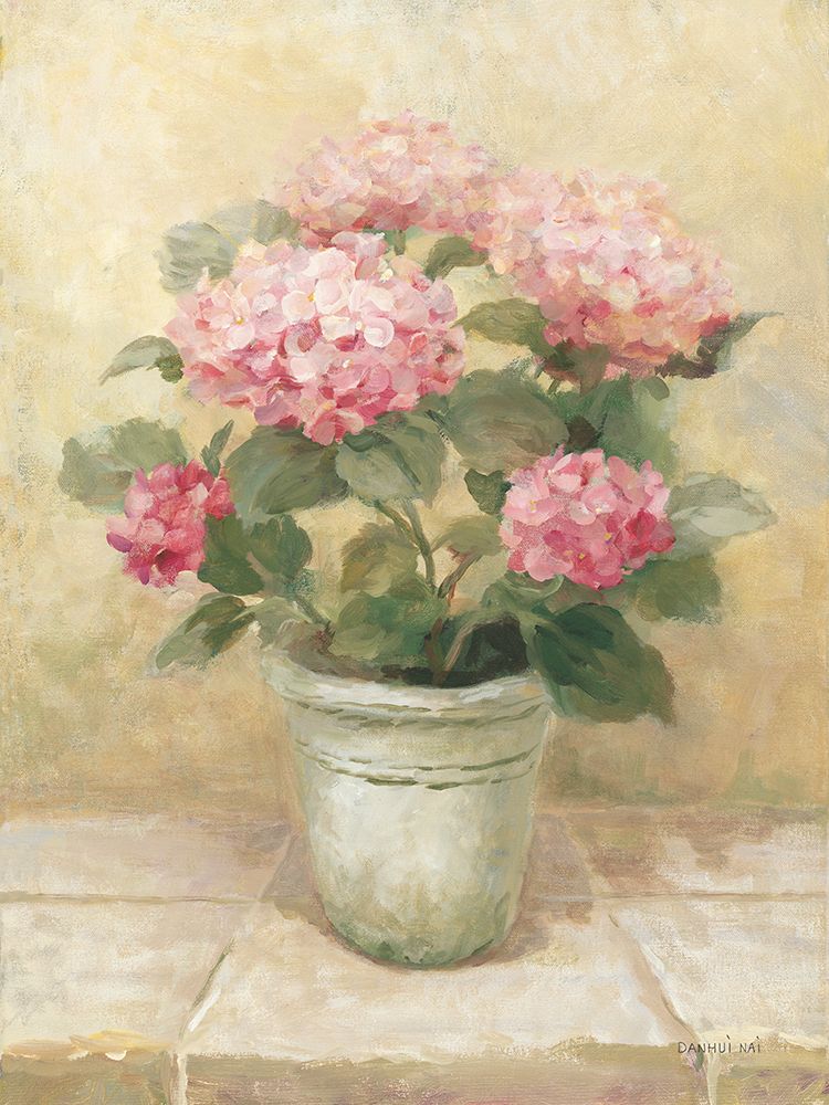 Pot of Pink Hydrangea art print by Danhui Nai for $57.95 CAD