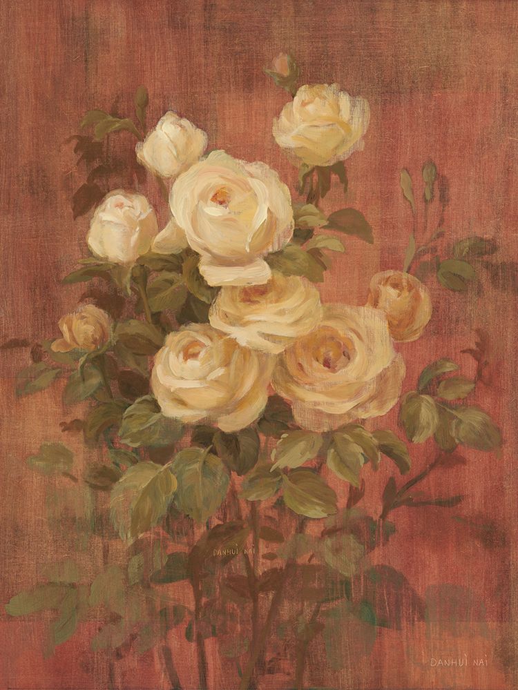Peach Roses on Red II art print by Danhui Nai for $57.95 CAD