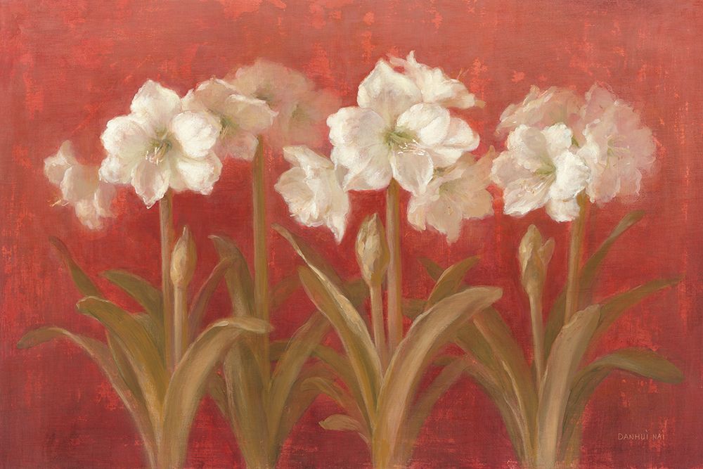 White Amaryllis on Red art print by Danhui Nai for $57.95 CAD