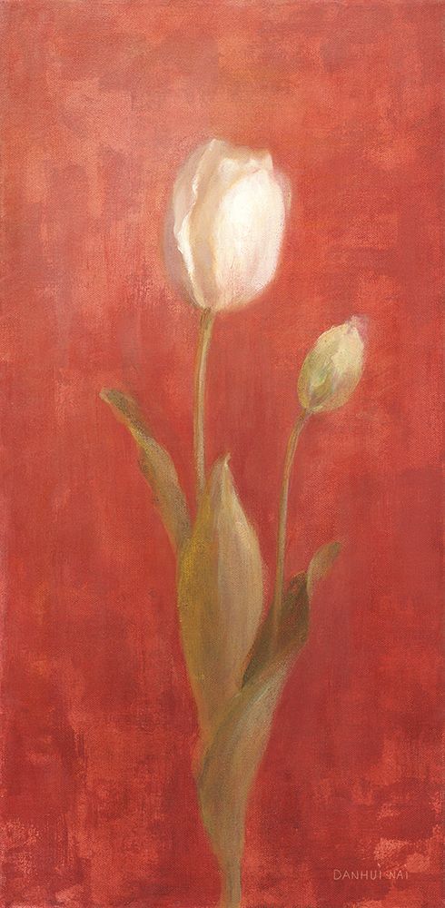 White Tulips on Red art print by Danhui Nai for $57.95 CAD