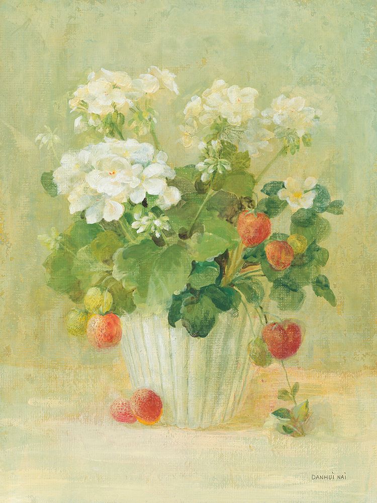 White Geraniums with Strawberries art print by Danhui Nai for $57.95 CAD