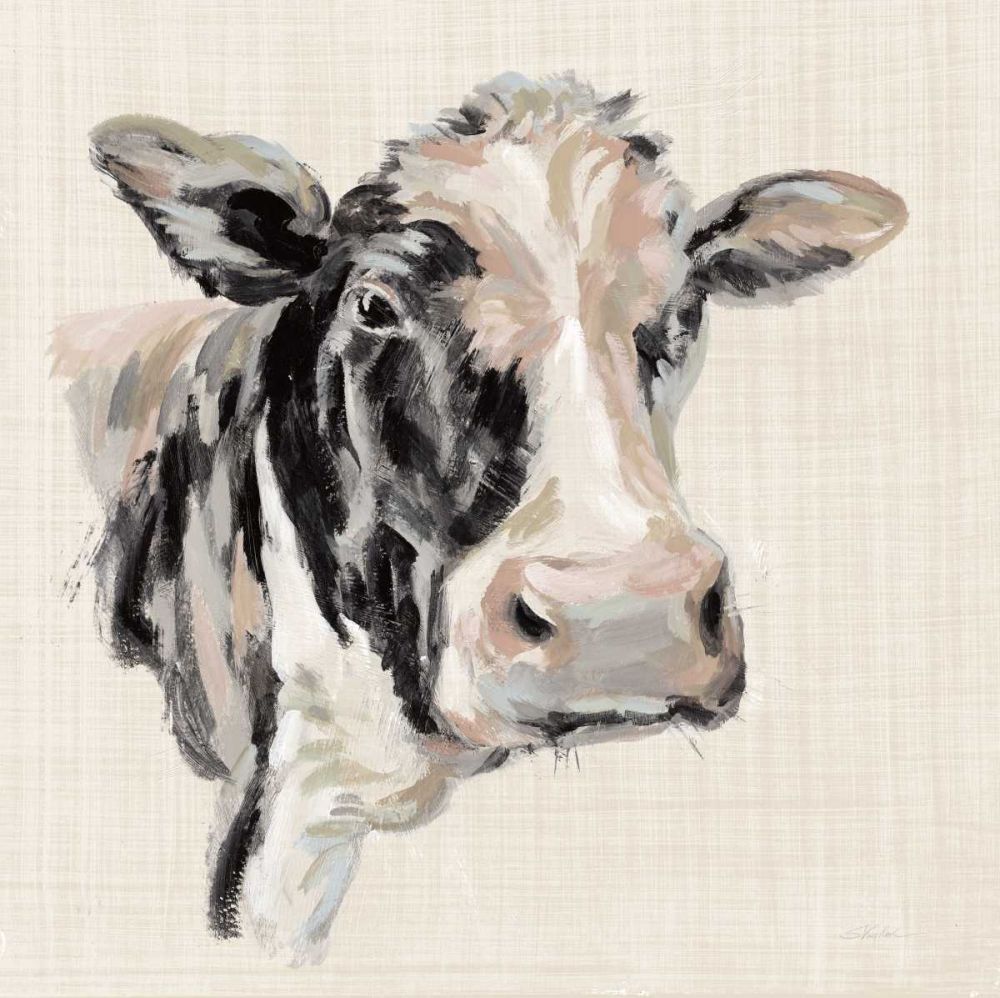 Expressionistic Cow I Neutral Linen art print by Silvia Vassileva for $57.95 CAD