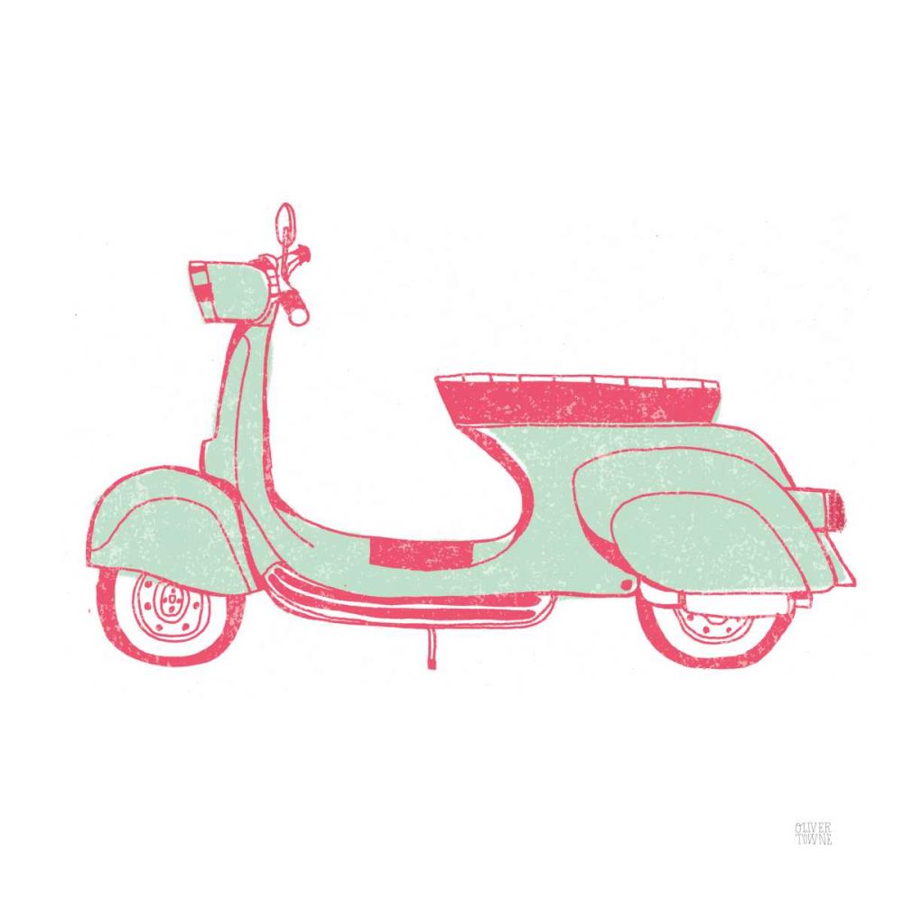 Road Trip Vespa Pink Green art print by Oliver Towne for $57.95 CAD