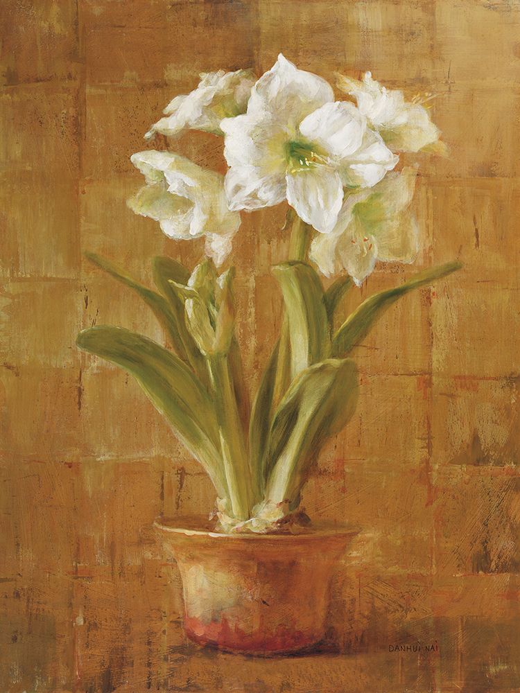 White Amaryllis on Bronze art print by Danhui Nai for $57.95 CAD