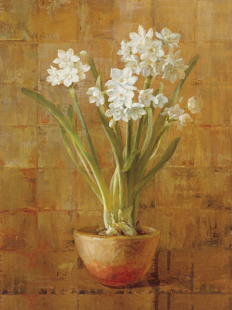 White Narcissus on Bronze art print by Danhui Nai for $57.95 CAD