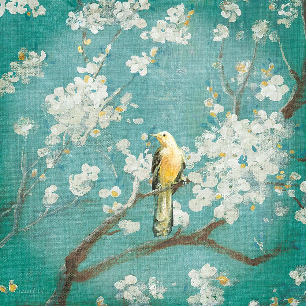 White Cherry Blossoms I on Blue Aged art print by Danhui Nai for $57.95 CAD
