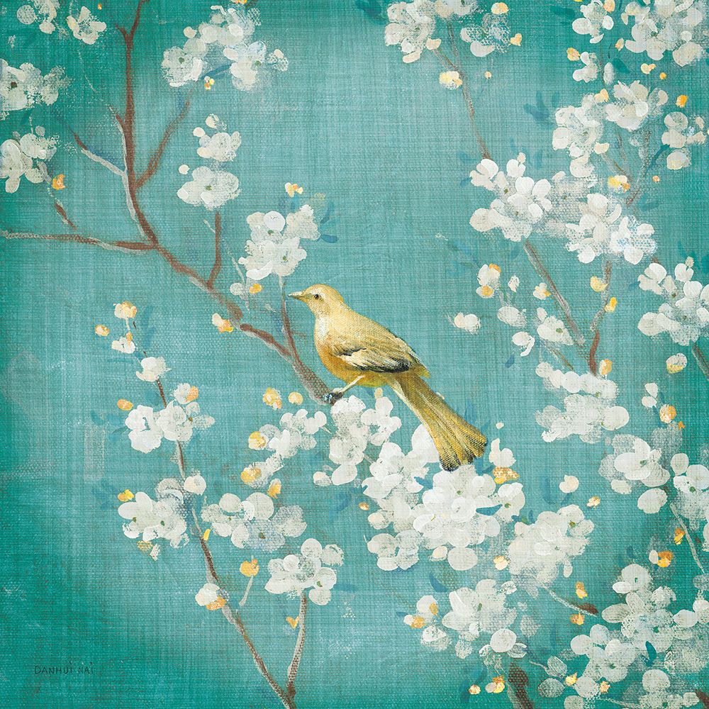 White Cherry Blossoms II on Blue Aged art print by Danhui Nai for $57.95 CAD