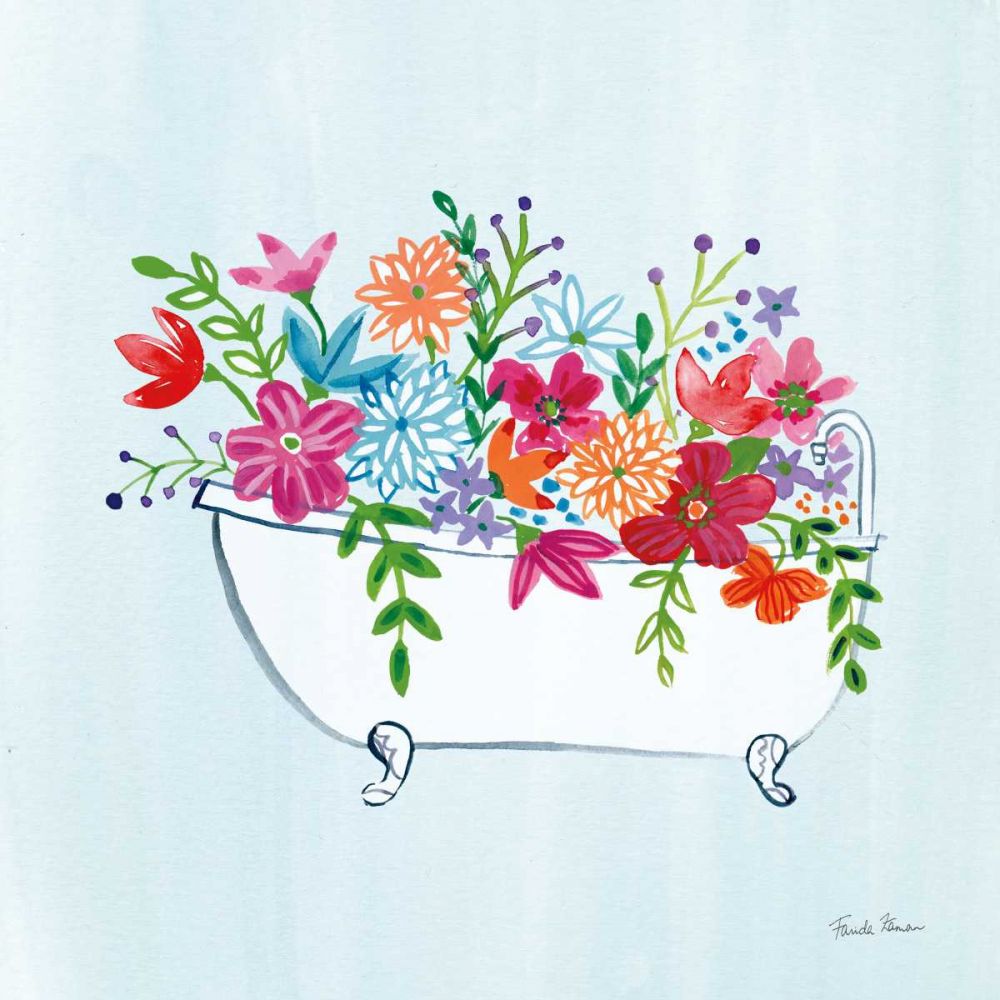 Floral Bathroom I Light Blue art print by Farida Zaman for $57.95 CAD