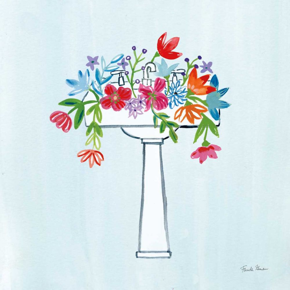 Floral Bathroom II Light Blue art print by Farida Zaman for $57.95 CAD
