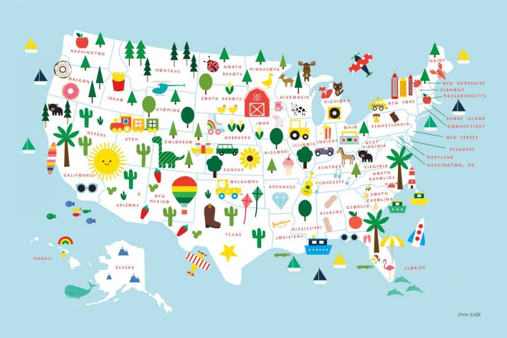 Fun USA Map art print by Ann Kelle for $57.95 CAD