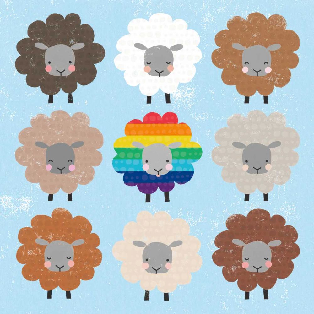 Be Ewe Brown and Rainbow Sheep Sq art print by Moira Hershey for $57.95 CAD