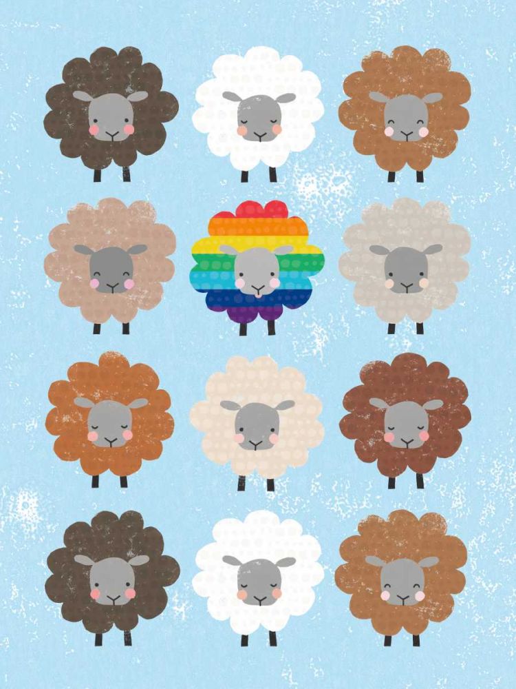 Be Ewe Brown and Rainbow Sheep 5x7 art print by Moira Hershey for $57.95 CAD