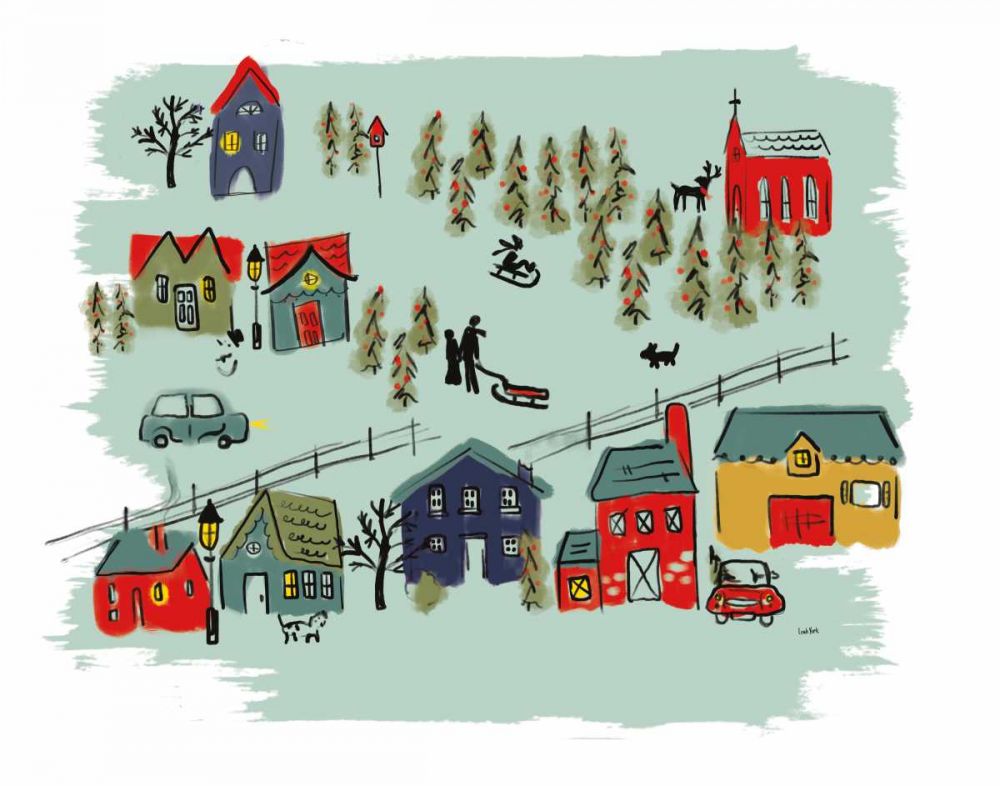 Winter Village I Green art print by Leah York for $57.95 CAD