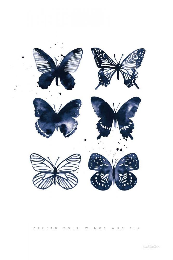 Six Inky Butterflies Blue art print by Mercedes Lopez Charro for $57.95 CAD