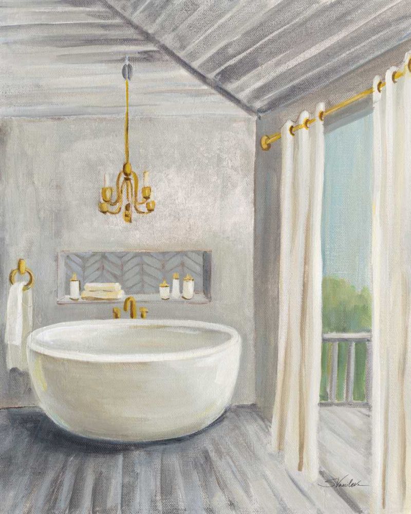 Attic Bathroom II Gray Wood art print by Silvia Vassileva for $57.95 CAD