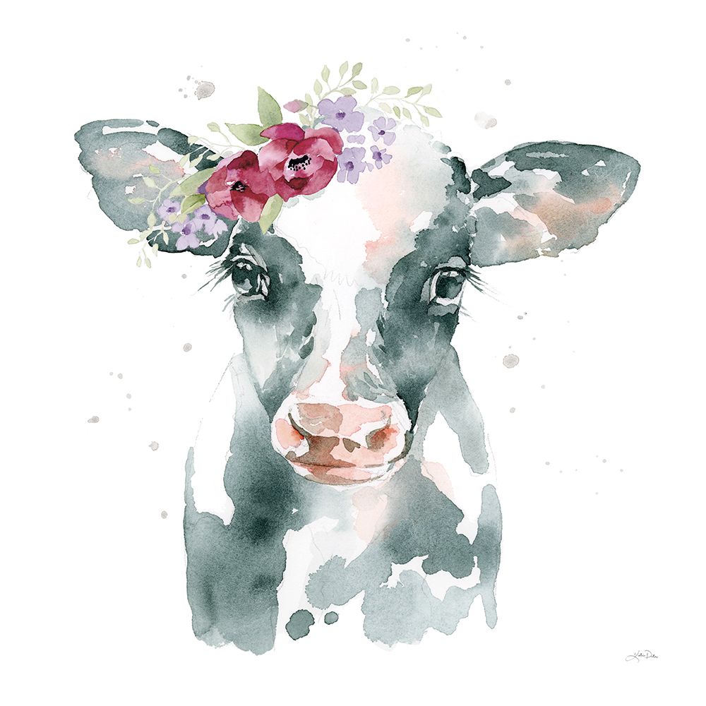 Floral Cow Pink Sq art print by Katrina Pete for $57.95 CAD