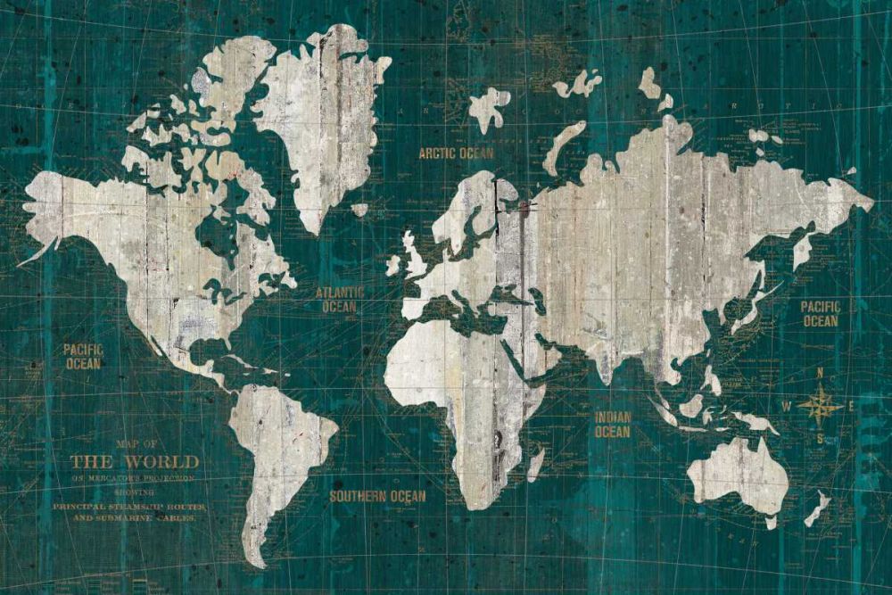 Old World Map Teal art print by Wild Apple Portfolio for $57.95 CAD