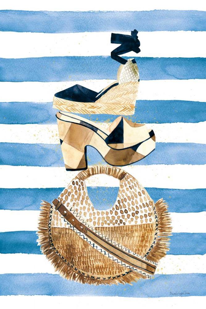 Beach Glam II Navy on Stripes art print by Mercedes Lopez Charro for $57.95 CAD