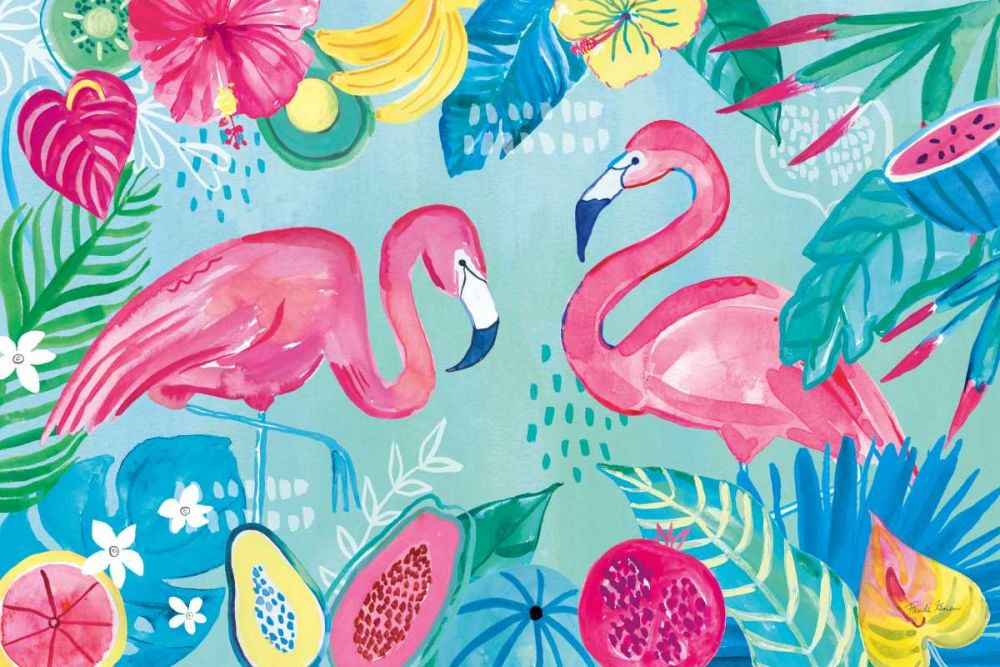 Fruity Flamingos I art print by Farida Zaman for $57.95 CAD