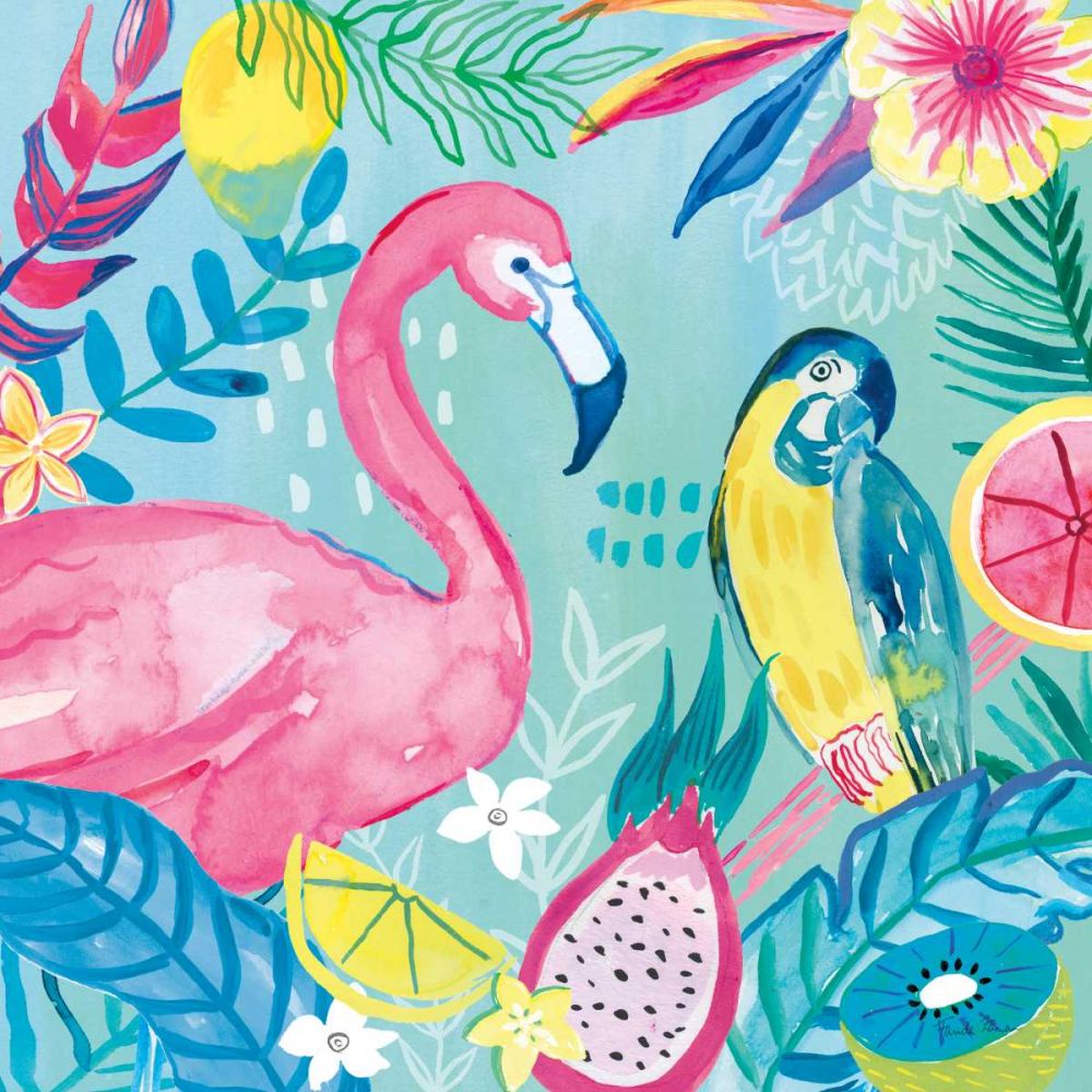 Fruity Flamingos IV art print by Farida Zaman for $57.95 CAD