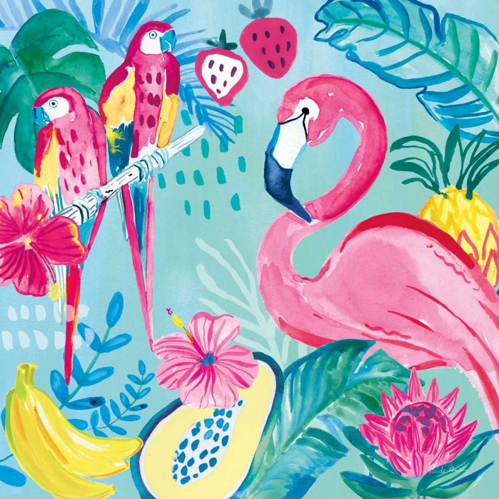 Fruity Flamingos V art print by Farida Zaman for $57.95 CAD