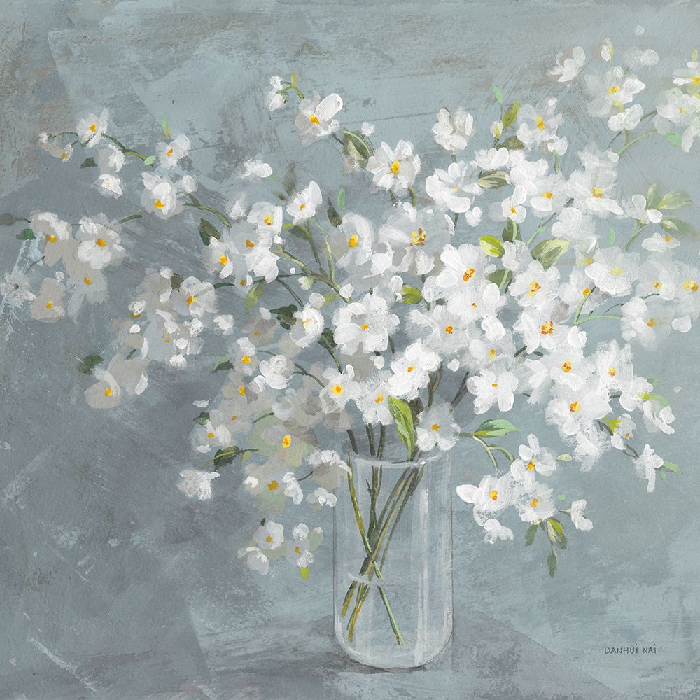 Fresh White Bouquet Gray Crop art print by Danhui Nai for $57.95 CAD