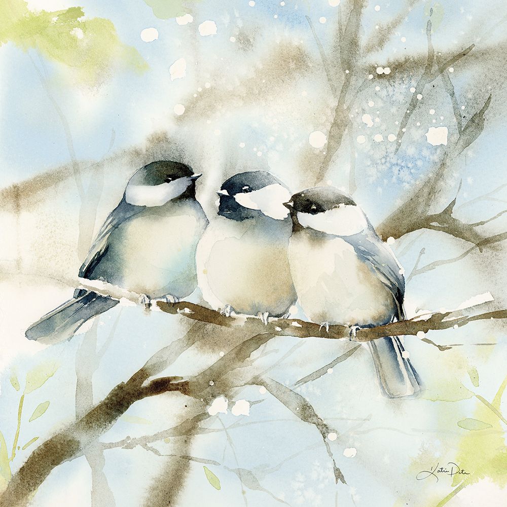 Three Chickadees in Spring Sq art print by Katrina Pete for $57.95 CAD