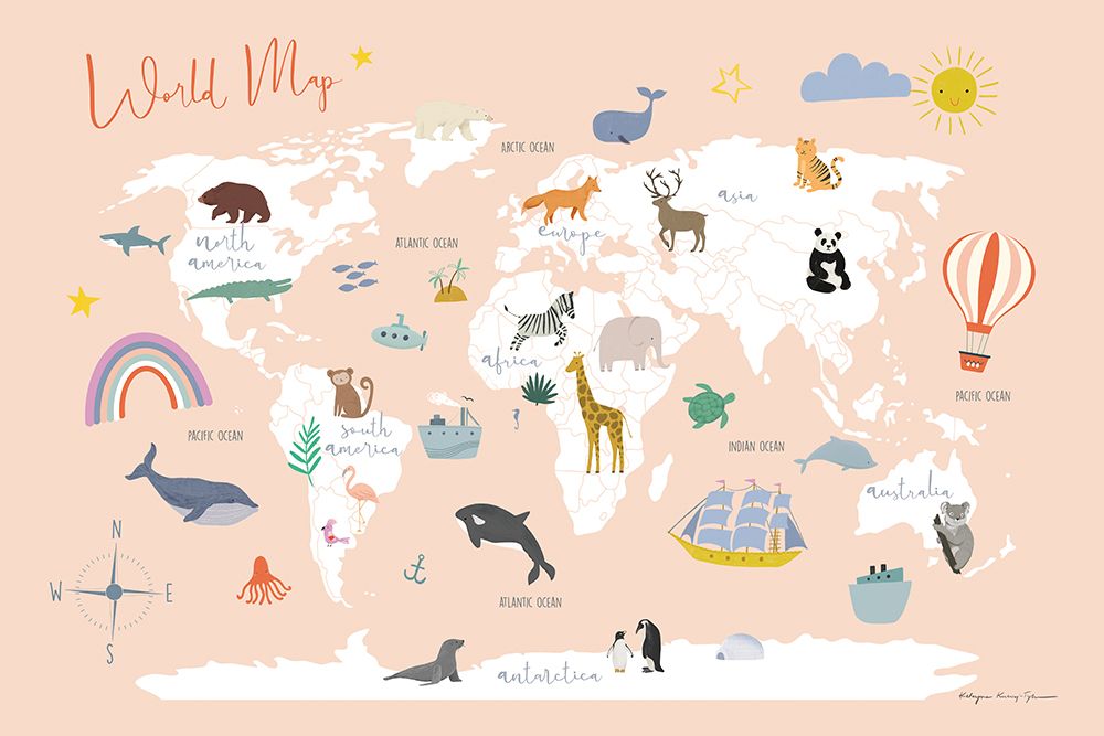 Explore the World Map art print by Kasia Kucwaj-Tybur for $57.95 CAD