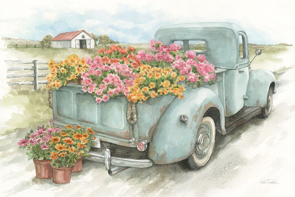 Truck with Flowers art print by Leslie Trimbach for $57.95 CAD