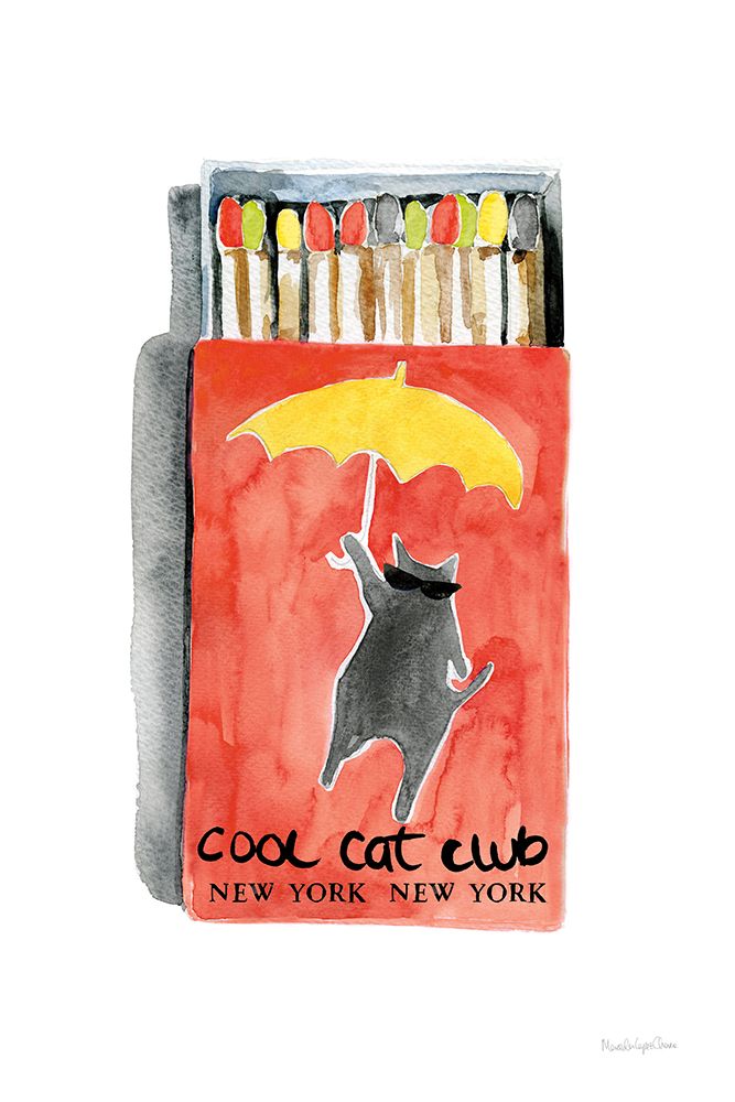 Cool Cat Club Matches I Red art print by Mercedes Lopez Charro for $57.95 CAD
