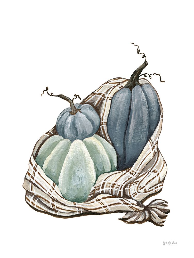 Harvest Cozy Pumpkins Blue I art print by Yvette St. Amant for $57.95 CAD
