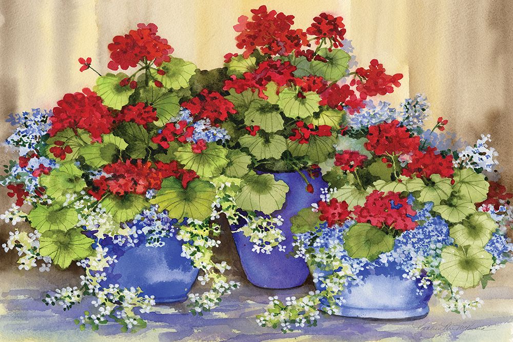 Red Geraniums with The Blues art print by Kathleen Parr McKenna for $57.95 CAD