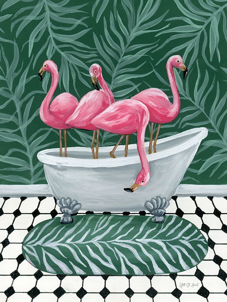 Flamingos in Tub art print by Yvette St. Amant for $57.95 CAD