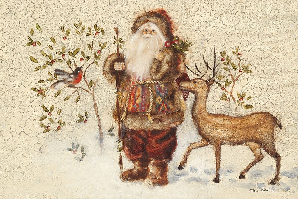 Santa with Deer art print by Cheri Blum for $57.95 CAD
