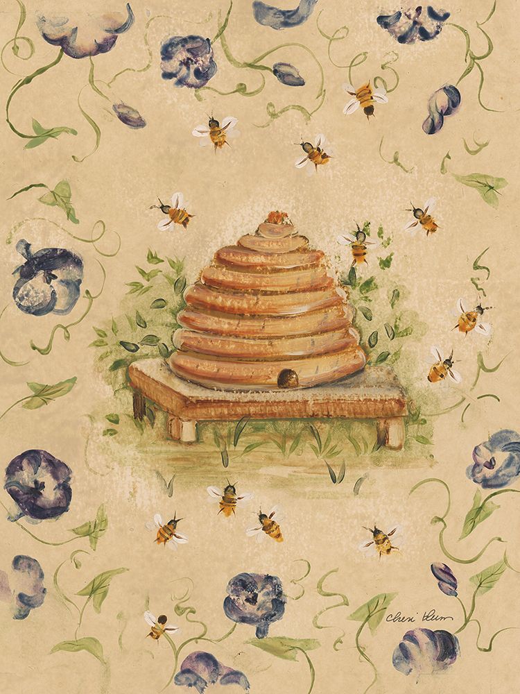 Bee Skep and Flowers I art print by Cheri Blum for $57.95 CAD