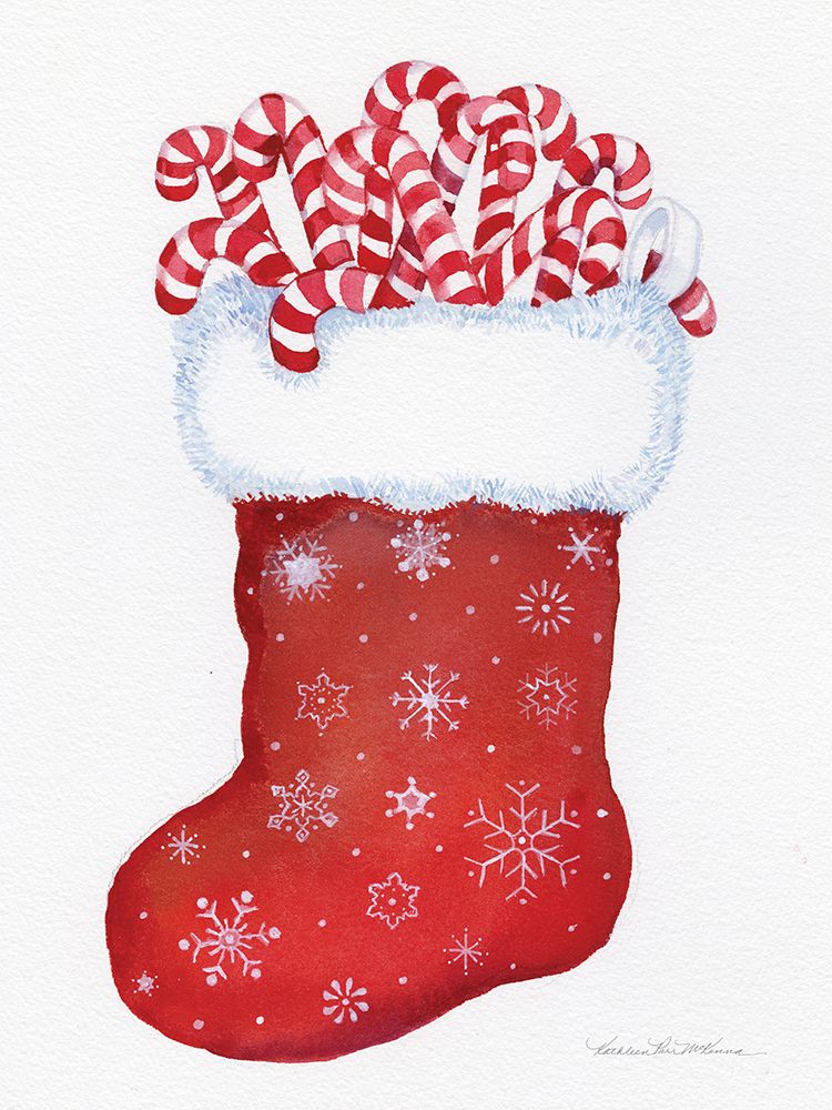 Candy Cane Stocking art print by Kathleen Parr McKenna for $57.95 CAD
