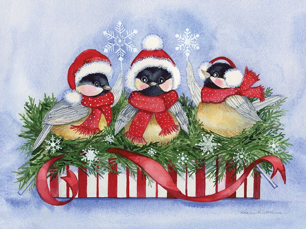 Christmas Day Chickadees art print by Kathleen Parr McKenna for $57.95 CAD