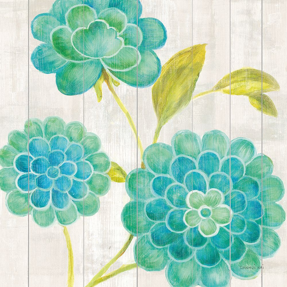 Aqua Blooms on Wood II art print by Danhui Nai for $57.95 CAD