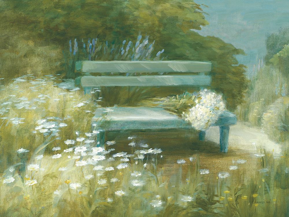 Garden Bench with Daisy Bouquet art print by Danhui Nai for $57.95 CAD