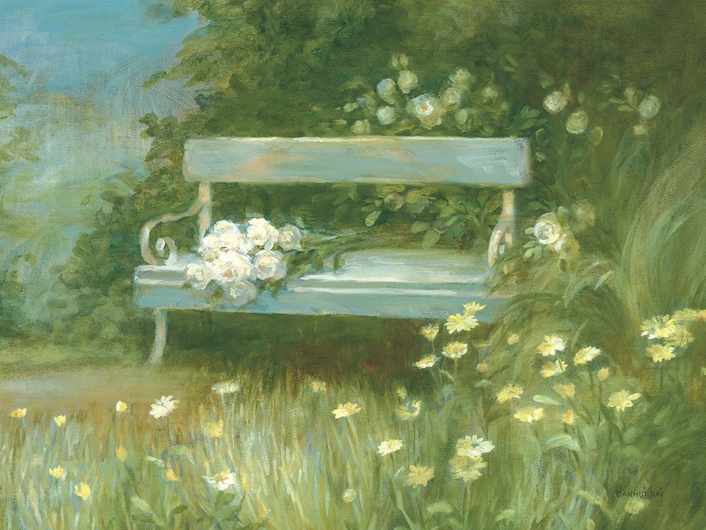 Garden Bench with Rose Bouquet art print by Danhui Nai for $57.95 CAD
