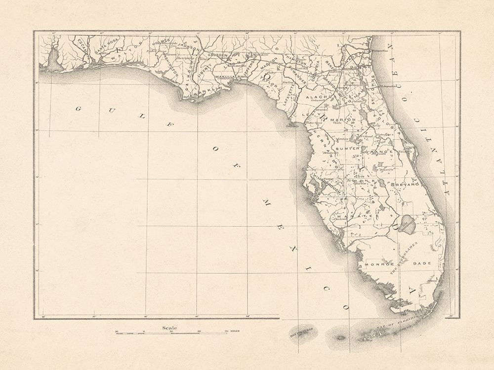 Vintage Florida Map art print by Wild Apple Portfolio-Public Domain for $57.95 CAD